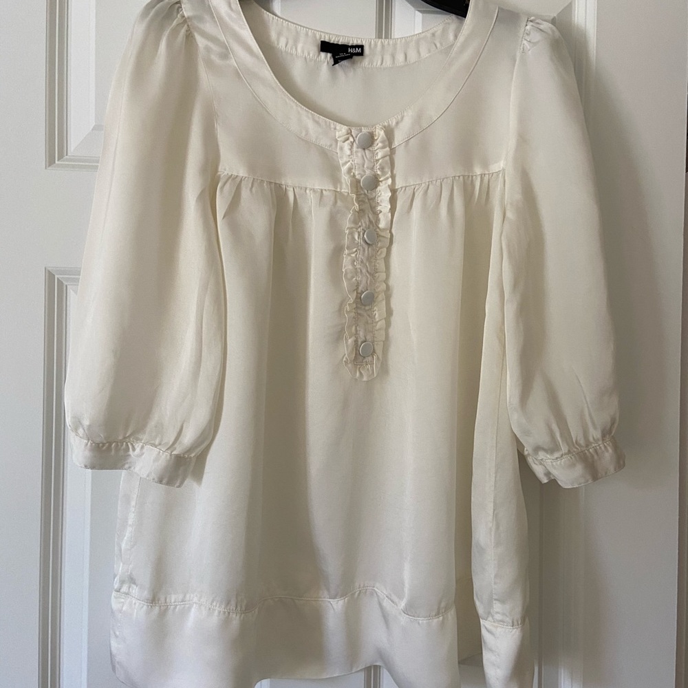 H&M white satin viscose blouse size 8